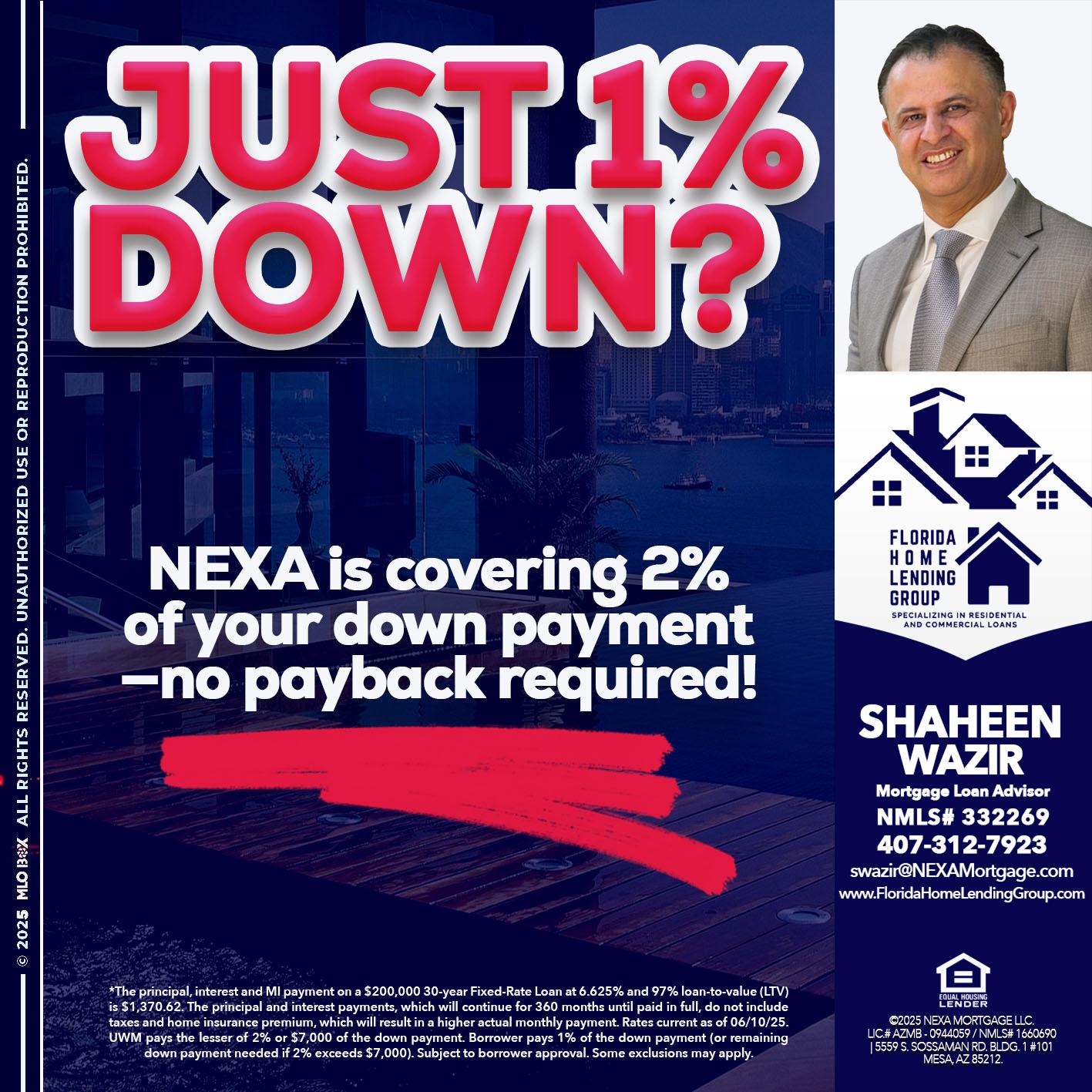JUST 1% DOWN - Shaheen Wazir -Mortgage Loan Advisor