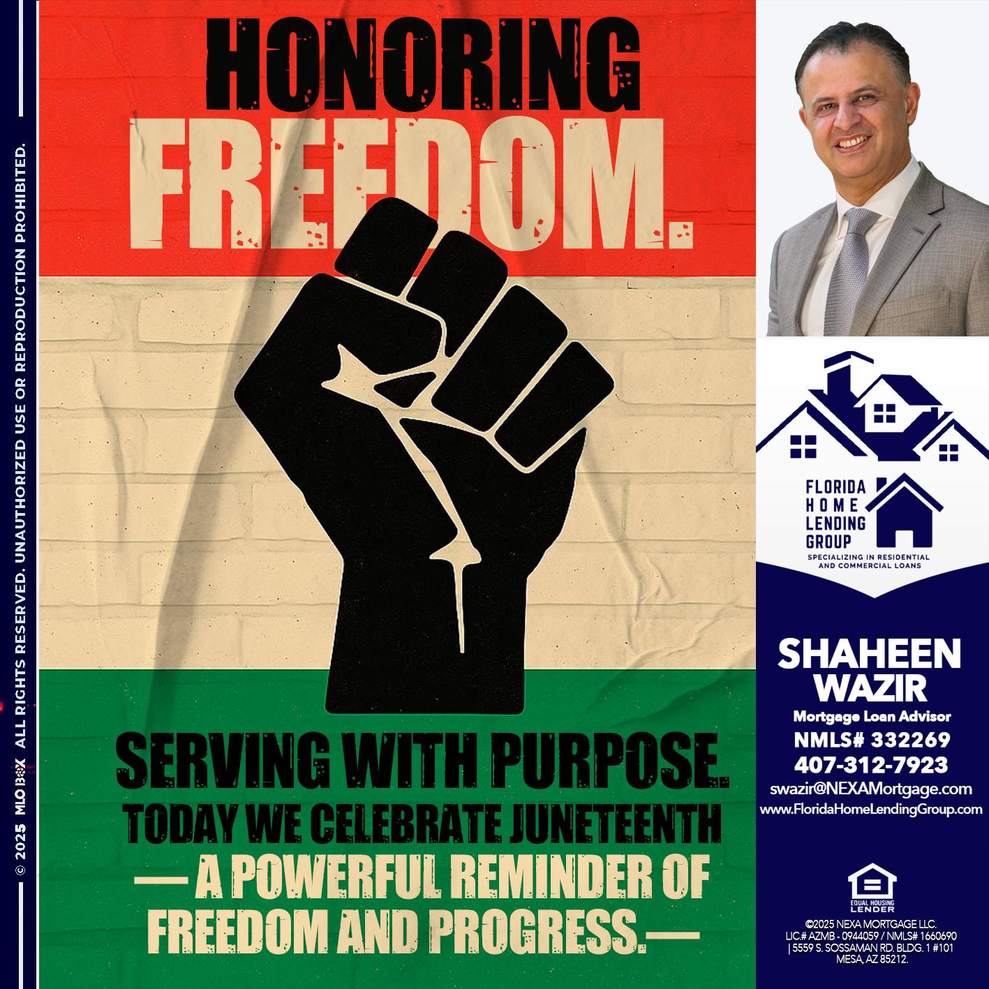 HONORING FREEDOM - Shaheen Wazir -Mortgage Loan Advisor