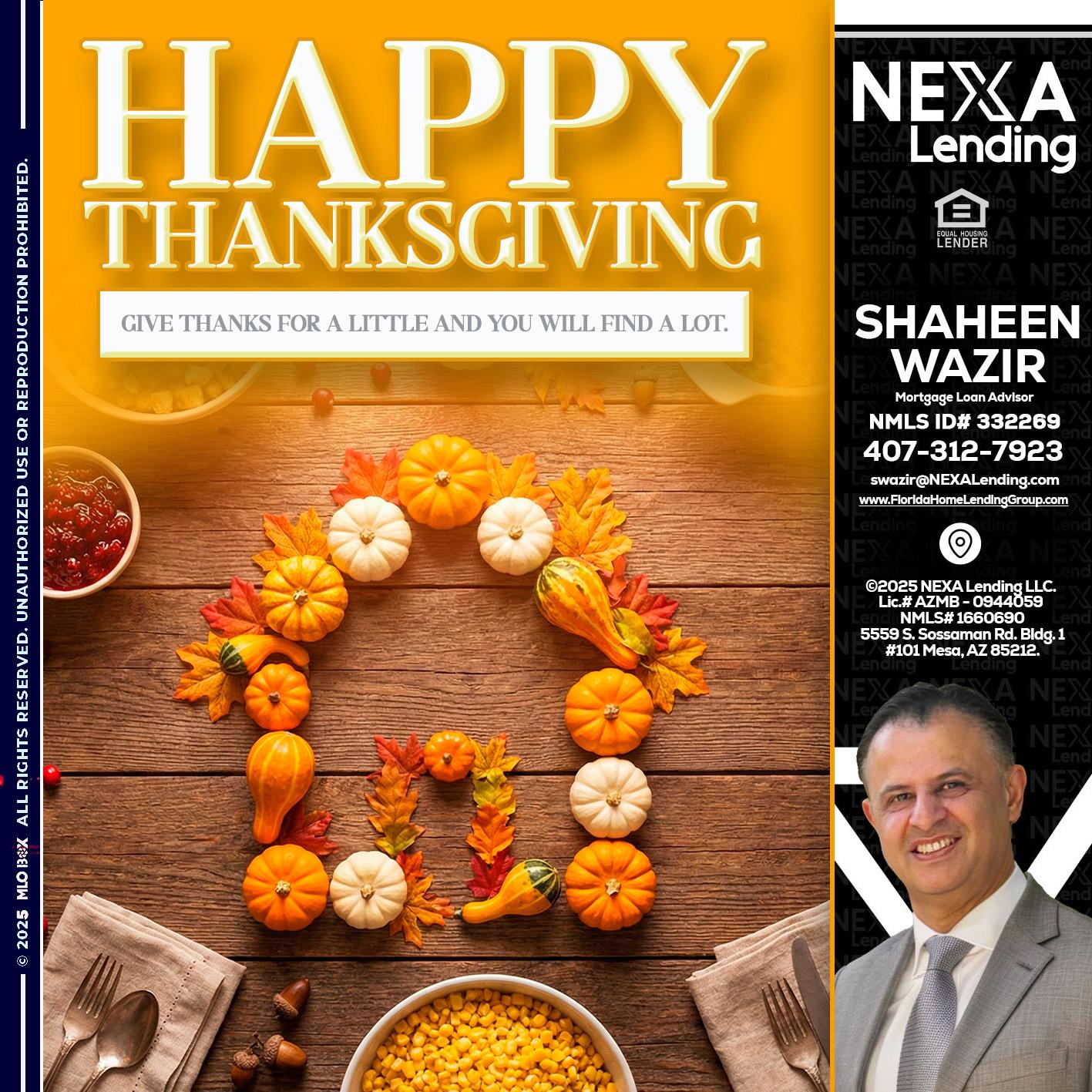 HAPPY THANKSGIVING - Shaheen Wazir -Mortgage Loan Advisor