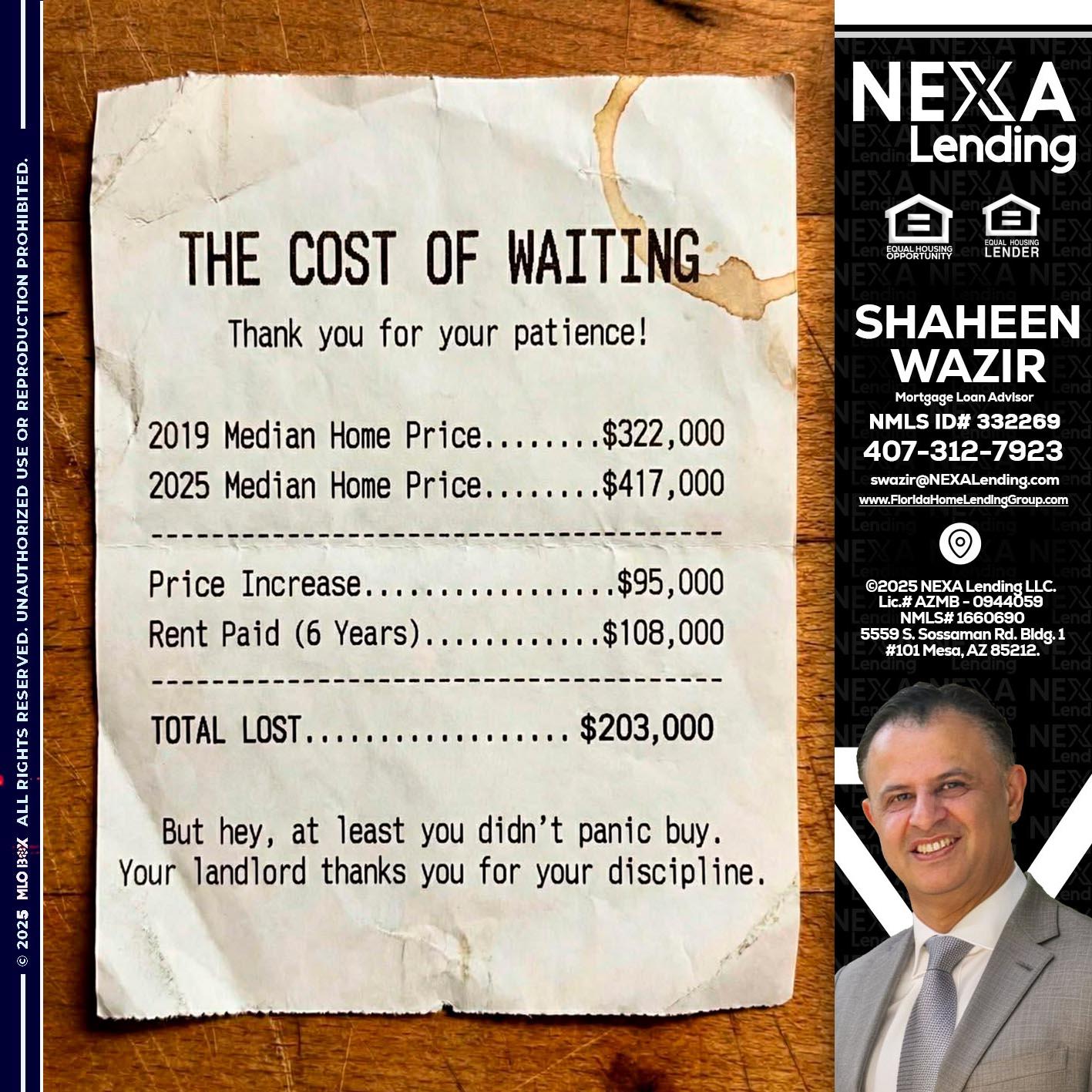 THE COST OF WAITING - Shaheen Wazir -Mortgage Loan Advisor